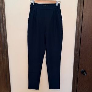 Lulu's navy blue high waisted fitted pleated straight leg pants